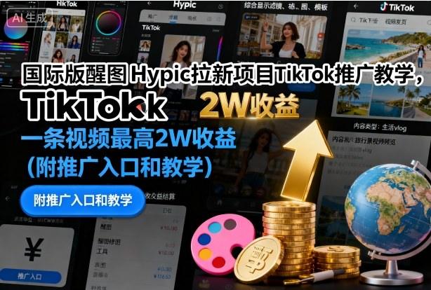 国际版醒图Hypic拉新项目TikTok推广教学，一条视频最高2W收益(附推广入口和教学)Tiktok学堂TikTiok学堂