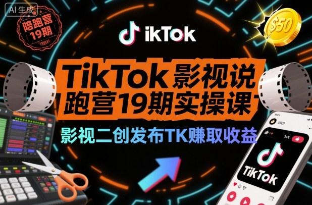 TikTok影视解说陪跑营19期实操课，影视二创发布TK賺取收益，万播收益50美金Tiktok学堂TikTiok学堂