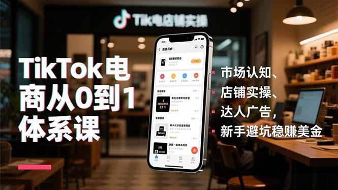TikTok电商从0到1体系课，市场认知、店铺实操、达人广告，新手避坑稳赚美金Tiktok学堂TikTiok学堂