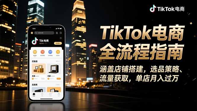 TikTok电商全流程指南，涵盖店铺搭建、选品策略、流量获取，单店月入过万Tiktok学堂TikTiok学堂
