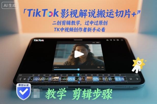 TikTok影视解说搬运切片+二创剪辑教学，过中过原创，TK中视频创作者新手必看Tiktok学堂TikTiok学堂